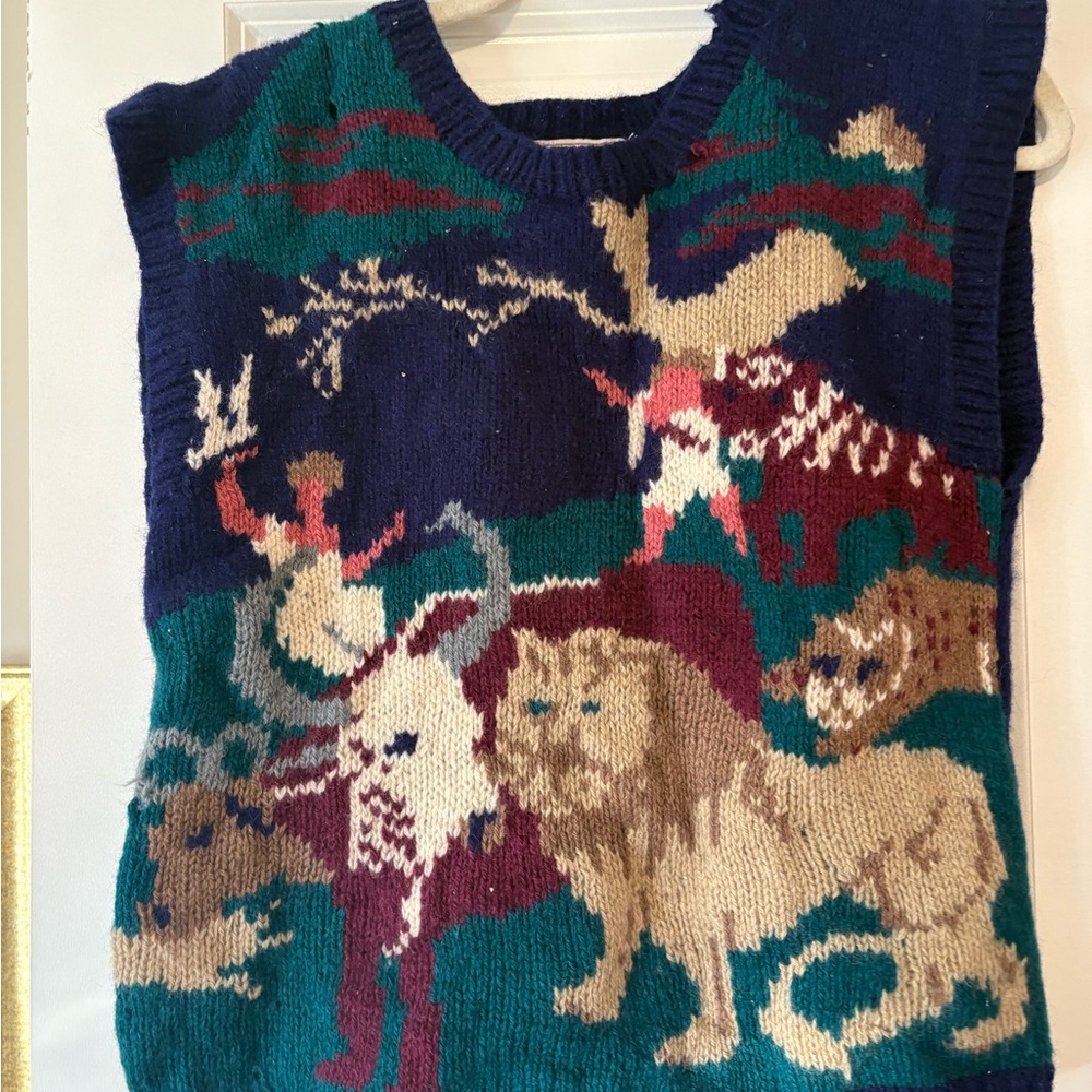 Vintage Wool Sweater Vest - Animal Print
